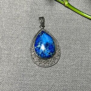 Elegant Faux Sodalite and Silvertone Pendant